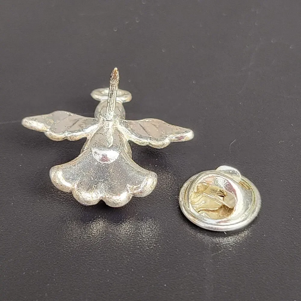 Crystal & Enamel Angel Lapel Pin Red Blue Accents 1 in Religious Patriotic USA